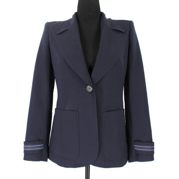 Fendi Wool Single Breasted Logo Sleeve Navy Blue Formal Blazer Suit Jacket 38 XS - Picture 1 of 8